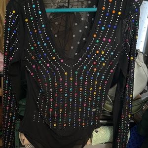 Black bejeweled bod suit